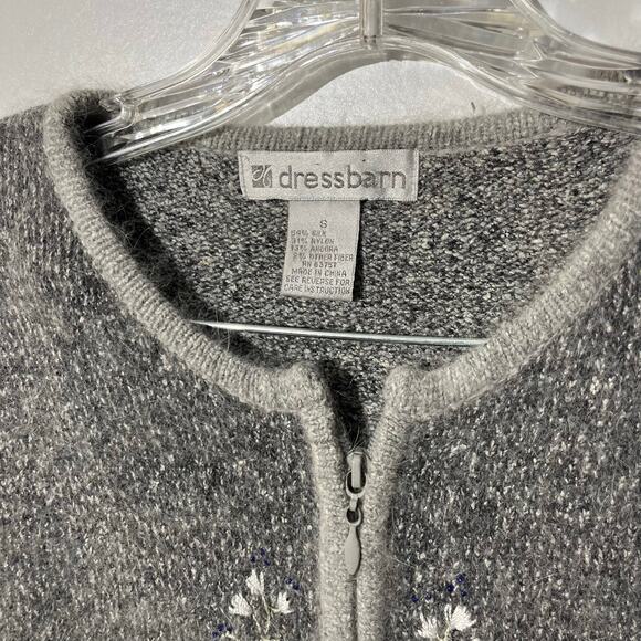 Vintage Dress Barn Floral Silk Blend Knitted Gray Cardigan Sweater Womans Small - Picture 3 of 7